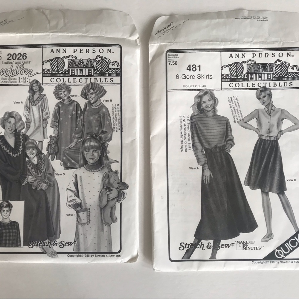 2 Ann Person Patterns 6 Gore Skirt 481 and Cuddler Nightgown 2026 Uncut Modest